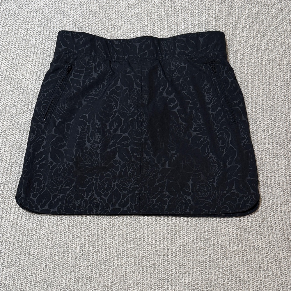 Orvis Black Mini Skirt with Subtle Floral Jacquard